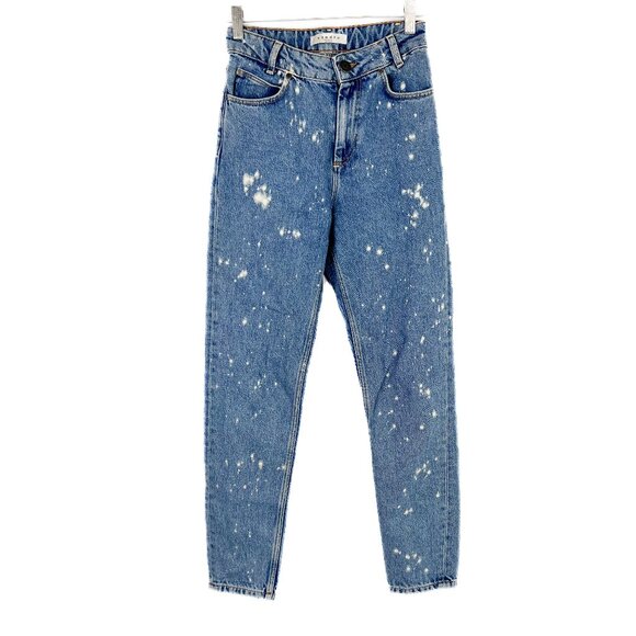 Sandro Paris Paint Bleach Splatter Jeans Medium Wash FR Size 34 US Size 2 EUC - Picture 1 of 13